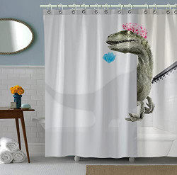 Bomehsoi White Funny Dinosaur Raptor Shower Curtain for Bathroom Fabric Cloth Waterproof Shower Curtains Shower Stall Curtain with Hooks 72  W X 72  L