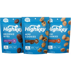 HighKey Sugar Free Cookies Variety Pack - 6.75oz Keto Snacks Zero Carb No Sugar 3-Pack Chocolate Chip Cookie, Snickerdoodle, Brownie Bites Low Carb Gluten Free Diabetic Snack Diet Friendly Food Sweets