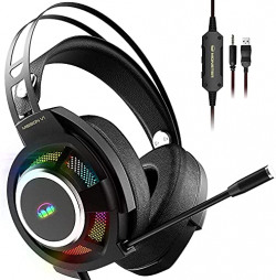 Monster Mission V1 Gaming Headset, Over-Ear Gaming Headphone with Noise Cancelling Mic, Surround Sound Stereo, Adaptive Suspension Head Beam, Colorful RGB Light, Compatible with PC/Mac/PS4/Xbox One