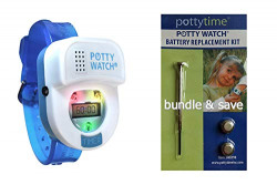 Potty Time: Original Potty Watch | Water Resistant, Toilet Training Aid, Warranty Included. (Auto Timers Play Music & Lights for Fun Reminders), Blue + Battery Replacement Kit