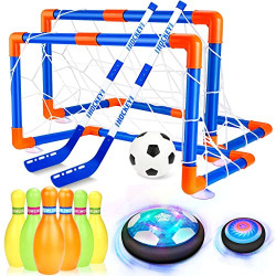 Allupal 4-in-1 Hover Hockey Soccer Ball Kids Toys Set with Bowling, Rechargeable Floating Air Soccer with Starlight Light, Indoor Outside Games Sports Toys Gifts for Kids Boys Girls Ages 3 4 5 6 7-12