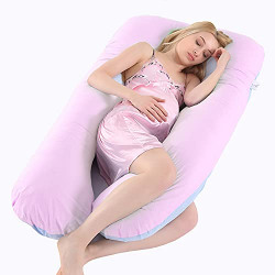 Pregnancy Pillows, Maternity Pillows for Silky Sleeping, U Shaped Support Pillow for Pregnant Body, with a Blue-Pink Velet Cover (Pink)