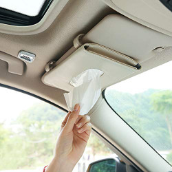 Car Tissue Holder, Sun Visor Napkin Holder, Car Mask Holder for Sun Visor, Masks Dispenser for Car, Car Tissue Box with Tissue Refill (Beige)