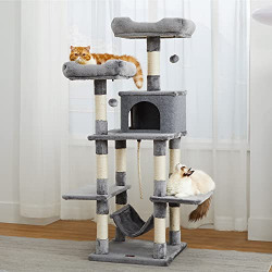 Lesure Large Cat Tree for Big Cats - 6 Levels Tall Cat Tower for Large Cat with Kittens Condo, Scratching Post and Hammock, 57 Inches