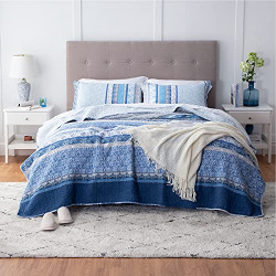 Bedsure Cotton Twin Size Quilt - Soft & Breathable All Season Twin Bedspread, 2 Pieces Bedspread & Coverlet Sets (Twin, 68x86 inches, Vintage Blue)