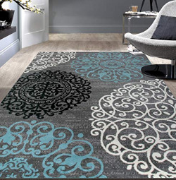 Rugshop Contemporary Modern Floral Perfect for high Traffic Areas of Your Living Room,Bedroom,Home Office,Kitchen Easy Cleaning Area Rug 5'3  x 7'3  Gray