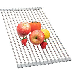 Jernoy Roll Up Dish Drying Rack, Multipurpose Over The Sink Roll-Up Drying Rack, Stainless Steel Foldable Dish Drying Rack for Kitchen Counter Space Saving