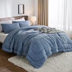Bedsure Queen Bed Comforter Set - All Season Reversible Double Sided Cooling Comforter Down Alternative Queen Size Comforter, Soft Polyester 3 Pieces with 2 Pillow Shams (Navy Blue, 88x88)