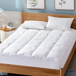 Bedsure Cotton Mattress Pad, Upgraded Thick Breathable Quilted Fitted Mattress Cover with Deep Pocket (8 -18 ), Extra Soft Down Alternative Filled Mattress Topper (Twin)
