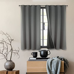 Bedsure 100% Blackout Curtains 63 Length - Grey Blackout Curtains for Bedroom 2 Panel Set, Soundproof and Thermal Insulated Curtains, 52x63 inches