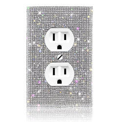 Bling Light Switch Cover Crystal Diamond Duplex Outlet, Shiny Rhinestones Wall Plate Cover Outlet Covers Silver Shiny Sparkle Bling Crystal Rhinestones Wall Plate Cover