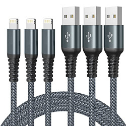iPhone Charger, MFi Certified Lightning Cable 3Pack 6FT iPhone Charger Cord Fast Charging Nylon Braided Apple Charger, Compatible with iPhone 13/12/11/X/Pro/Max/8/7/6/6S/SE/Plus/iPad(Gray)