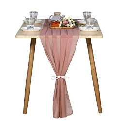 YAWALL Chiffon Table Runner Dusty Rose 10ft,29x120 Inches Romantic Wedding Table Runners Sheer Bridal Party Decorations