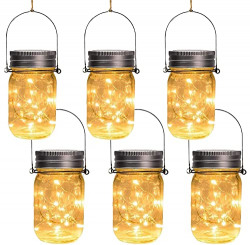 Otdair Solar Mason Jar Lights, 6 PCS Solar Powered Lanterns Outdoor Decorative, 30LED String Fairy Lights, Tree Lights Outdoor Hanging, for Room, Patio, Garden, Party, Wedding