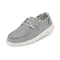 Hey Dude Women's Wendy L Linen Iron Size 5 | Womens Shoes | Womens Lace Up Loafers | Comfortable & Light-Weight