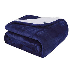 L'AGRATY Weighted Blanket (Navy Blue 60 x80  20lbs Queen Size) Flannel Sherpa Breathable Soft Warm Thick Heavy Blanket with 0.8mm Glass Beads,Big Winter Blanket Throw for Adult