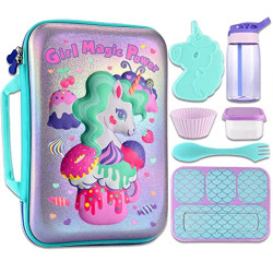 Unicorn Lunch Bag Lunch Box Set - Insulated Lunch Bag with 4 Compartment Bento Box Ice Pack Water Bottle Silicon Cap Spoon Salad Container for Lunch Kid's School Supplies Ideal for Age 7-15