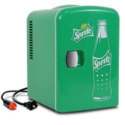 Coca-Cola Sprite 4L Portable Cooler/Warmer, Compact Personal Travel Fridge for Snacks Lunch Drinks Cosmetics, Includes 12V and AC Cords, Cute Desk Accessory for Home Office Dorm Travel, Green