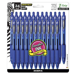 Zebra Pen Z-Grip Retractable Ballpoint Pen, Medium Point, 1.0mm, Blue Ink, 24 Pack (Packaging may vary)