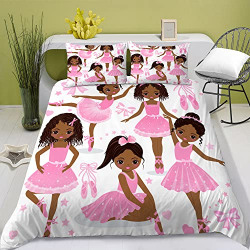 African American Bedding Set Full for Gilrs Kids ,2 Piece Cute Ballet Princess Dancer Duvet Cover,Girls Comforter Cover Set Including1Duvet Cover+1 Pillowcase