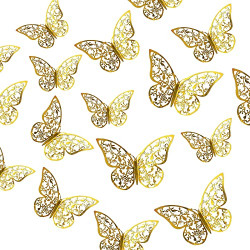 Sunshine Butterfly Wall Decor 24 Pcs 4 Sizes, 3D Layered Butterfly Wall Stickers Decor Removable Butterfly Cake Decorations Paper Butterflies for Kids Baby Nursery Room Bedroom Birthday (Gold)