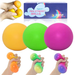 Stress Balls for Adults and Kids - 3pk Squishy Stress Ball Fidget Toys, Anti Stress Sensory Ball Squeeze Toys (Green-Purple-Blue)
