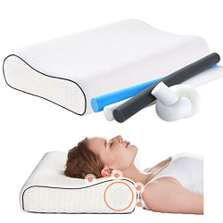 Tbfit Orthopedic Contour Memory Foam Neck Pillow for Pain Relief Sleeping, Soft Bed Pillow for Sleeping, Ergonomic Cervical Pillow for Neck Pain, Adjustable Pillows for Side, Back, Stomach Sleeper