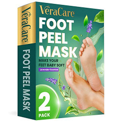 VeraCare Foot Peel Mask - 2 Pairs - for Cracked Heels, Calluses, Dead Skin, Dry Toes & Feet - Natural Moisturizing & Exfoliating Mask for Baby Soft Feet (Lavender)
