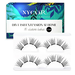 NYCAAR DIY Eyelash Extension at Home, Glue Bonded Band Individual Cluster Lashes For StarterSoft and Lightweight Eyelashes Natural Look, 16 Clusters Eyelashes (Natural Lash, 12mm)