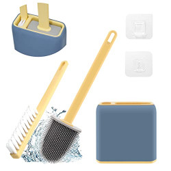 Toilet Brush, Gerylove Silicone Toilet Brush and Holder Set, Toilet Cleaner Brush Set for Deep Cleaning, Toilet Bowl Brush Freestanding Wall Mounted (Blue)