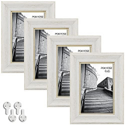 POKYCSZ 4x6 Picture Frames Whitewashed Set of 4,Gift for Dad Fathers Day ,Elegant Design Photo Frame, Tabletop or Wall Mount Modern Classic Photo Frame For Wedding Family