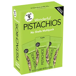 Wonderful Pistachios; No Shells, Roasted & Salted Nuts, Pack of 9 (0.75 Ounce Bags); Protein Powered; Gluten Free; On-the Go-Snack