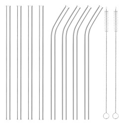 Tronco Glass Smoothie Straws Pack of 8 , 10.62 inch Long Reusable Clear Drinking Straws,4 Straight and 4 Bend Drinking straws with 2 Cleaning Brush