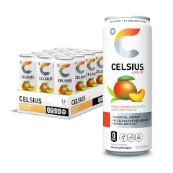 CELSIUS Essential Energy Drink 12 Fl Oz, Peach Mango Green Tea (Pack of 12)