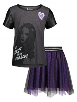 Disney Descendants Mal Little Girls Graphic T-Shirt & Skirt Gray/Purple 6-6X