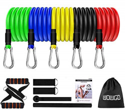 WOWGO Exercise Resistance Bands Set - Fitness Stretch Workout Bands with 5pc Fitness Tubes, Foam Handles, Ankle Straps, Door Anchor for Men Women, Your Home Gym