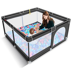 TODALE Baby Playpen for Toddler, Large Baby Play Yard, Safe No Gaps Playpen for Babies,Baby Gate Playpen(Black,5050)