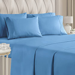 California King Size Sheet Set - 6 Piece Set - Hotel Luxury Bed Sheets - Extra Soft - Deep Pockets - Easy Fit - Breathable & Cooling - Wrinkle Free - Comfy - Denim Blue Bed Sheets - Cali Kings Sheets