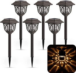 XMCOSY+ Solar Pathway Lights  6 Pack Garden Solar Lights, 25 Lumens SMD LED Auto On/Off Warm White Glass & Metal Garden Lights Solar Powered Waterproof IP65, Landscaping Solar Lights for Walkway Yard