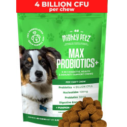 Mighty Petz MAX 5-in-1 Probiotics for Dogs - 4 Billion CFUs per Chew + Prebiotics + Digestive Enzymes + Fiber. Digestion & Occasional Diarrhea Support. Immune System + Seasonal Allergies + Skin & Coat