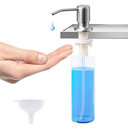 Built in Soap Dispenser for Kitchen Sink Counter Top, Refill from The Top, 304 Stainless Steel Pump Head in Sink Dispenser with 10.5oz/300ml Bottle