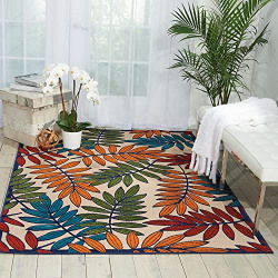 Nourison Aloha Indoor/Outdoor Multicolor 5'3  x 7'5  Area Rug, Tropical, Botanical, Easy Cleaning, Non Shedding, Bed Room, Kitchen, Living Room, Deck, Backyard, (5' x 8')