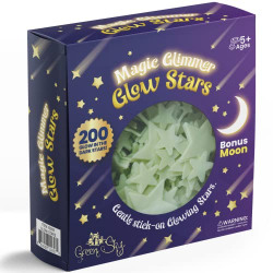 Deluxe 200 Count Glow Stars, 200 Glow in The Dark Stars, Ceiling Stars with Bonus Moon, Stocking Stuffers for Kids, Room Decor