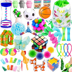 GONGYIHONG 45 Pack Sensory Fidget Toys Bundle, Fidget Cube/Liquid Motion Timer /Bike Chain/Soybeans Squeeze Grape Ball- Perfect for Kids&Adult