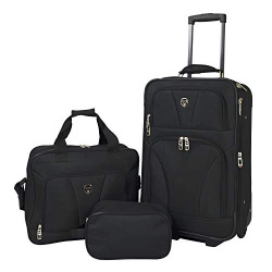 Travelers Club Bowman 3-Piece Expandable Luggage Set, Black, (Dopp/Tote/20)