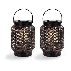 2 Pack Solar Lanterns,COOSA Hanging Solar Lights Garden Lanterns Waterproof with Handle,Retro Metal Solar Lights for Hanging or Table, Outdoor Decorative for Garden Patio Yard. (Retro)