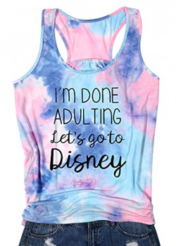 I Am Done Adulting Tank for Women Summer Vacation Tanks Top Funny Letters Sleeveless T-Shirts(Tie Dye1, L)