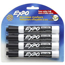 EXPO 80661 Low-Odor Dry Erase Markers, Chisel Tip, Black, 4-Count