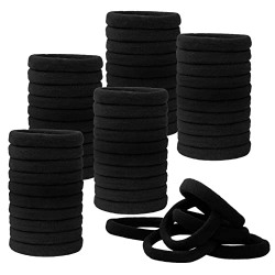 Antye 100 Pcs Seamless Hair Ties for Women Girls Men, 1.57in/4cm Cotton Hair Bands No Damage Ponytail Holders Soft Hair Elastics for Thick Thin Hair (All Black)