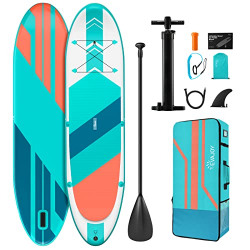 EVAJOY Inflatable Paddle Board 6'' Thick Around Stand Up Paddle Board with Portable iSUP Accessories & Waterproof Bag, Portable Hand Pump for Racing Touring Fishing , Safety Leash, Main Fin